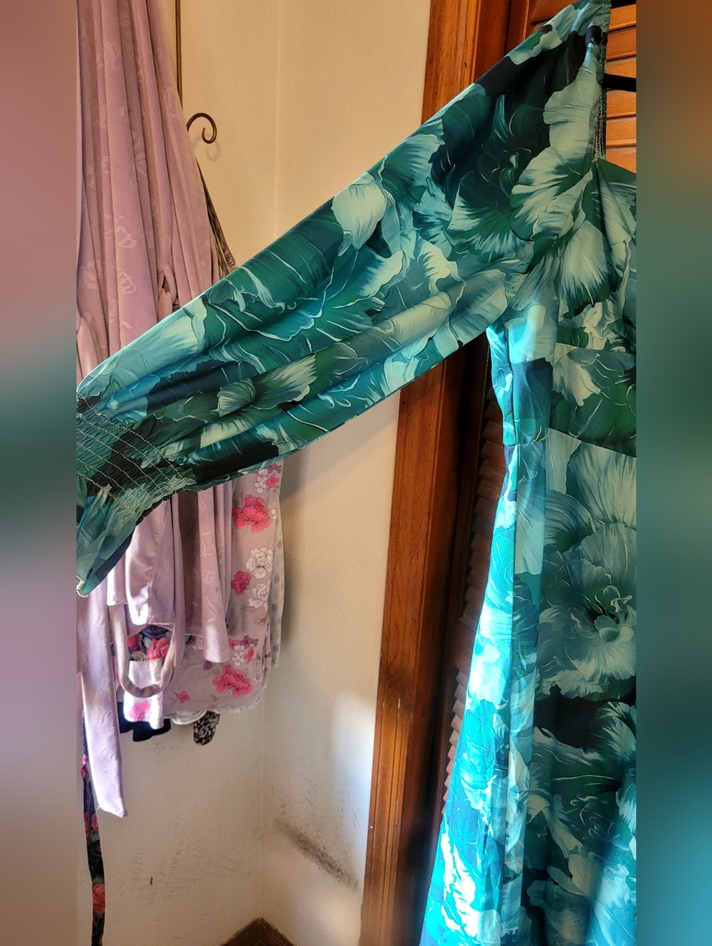 SHEIN Turquoise Floral Puff-Sleeve Midi Dress With All Over Floral Print XL - Picture 4 of 9